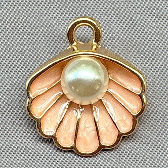 Imitation Pearl Pink Enamel Clam Shell Charms 17x15mm Gold Plated Alloy Q10 Per Pkg