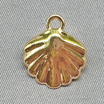 Imitation Pearl Pink Enamel Clam Shell Charms 17x15mm Gold Plated Alloy Q10 Per Pkg