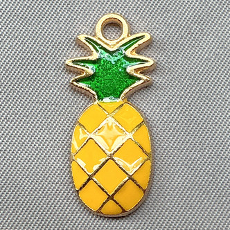 Enameled Pineapple Charms 25x11mm Gold Plated Alloy Q10 Per Pkg