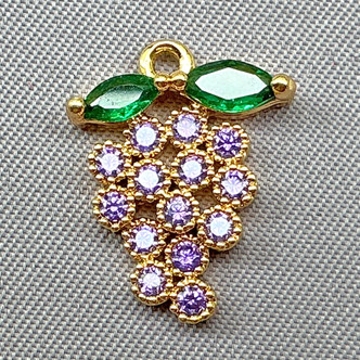 Micro Pave CZ Grape Cluster Fruit Charms 16x13mm 18kt Gold Plated Brass Q2 Per Pkg