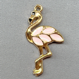 Light Pink Enamel Flamingo Charms 30x16mm Gold Plated Alloy Q12 Per Pkg