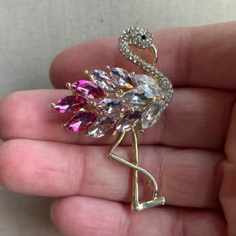 2.25 Inch Fabulous Flamingo Brooch Pin Rhinestone Gold Plated Per Pc