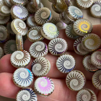 14mm Ammonite Seashell Beads Czech Glass Sand Aurora 8Pcs Per Strand