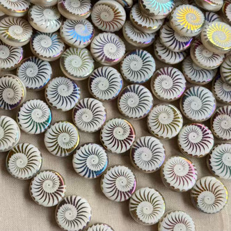 14mm Ammonite Seashell Beads Czech Glass Sand Aurora 8Pcs Per Strand