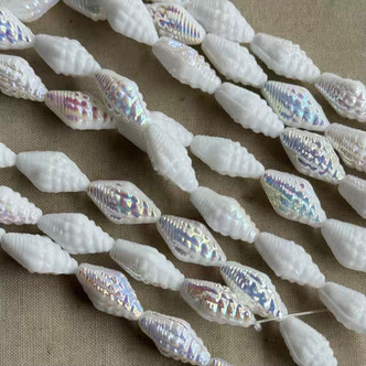 16x8mm Miter Seashell Beads Czech Glass Alabaster AB 8Pcs Per Strand
