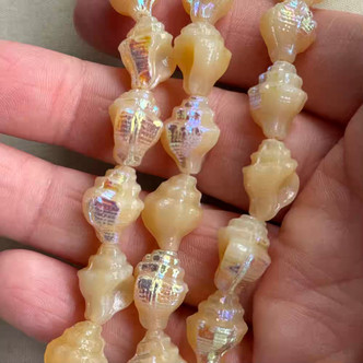 15x12mm Conch Seashell Beads Czech Glass Honey Opal AB 8Pcs Per Strand