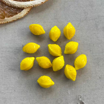14x10mm Lemon Fruit Beads Citrus Drop Charms Glass Q12 Per Pkg