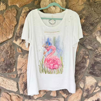 Princess Flamingo Shirt Distressed Graphic Tee Top A Rare Bird