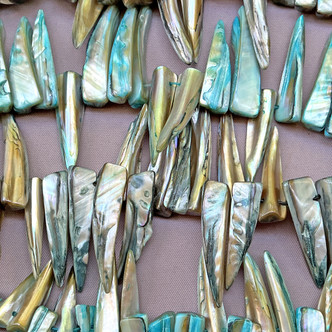 Vintage Aqua Dagger 30x6mm Dyed Shell Beads Per Strand
