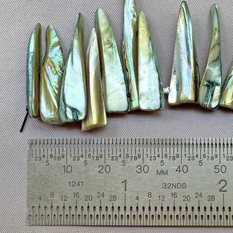 Vintage Aqua Dagger 30x6mm Dyed Shell Beads Per Strand