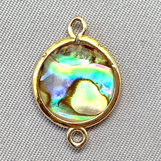 Paua Shell Pearl Coin 2 Loop Links 19x13mm Gold Plated Brass Q4 Per Pkg
