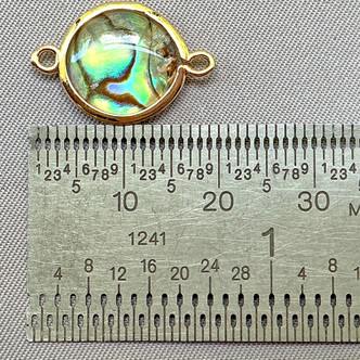 Paua Shell Pearl Coin 2 Loop Links 19x13mm Gold Plated Brass Q4 Per Pkg