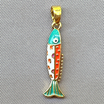 Turquoise Orange White Enamel Fish Charms 26x6mm 18kt Gold Plated Brass Q2 Per Pkg