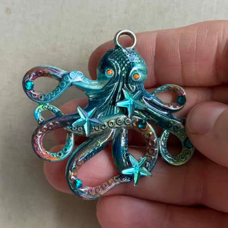Marcellus Octopus Pendant 58x55mm Star Rhinestones Hand Painted Per Pc