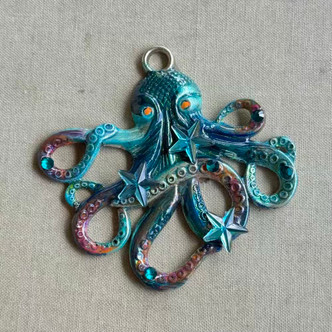 Marcellus Octopus Pendant 58x55mm Star Rhinestones Hand Painted Per Pc