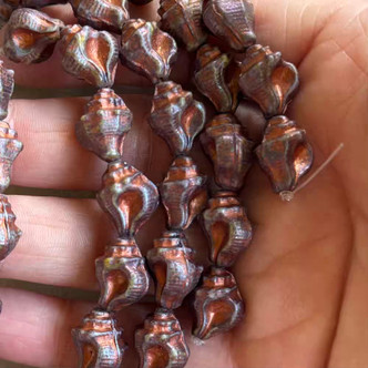 15x12mm Conch Seashell Beads Czech Glass Nebula Copper Wash 8Pcs Per Strand