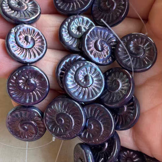 18mm Ammonite Seashell Beads Czech Glass Dark Nebula 6Pcs Per Strand