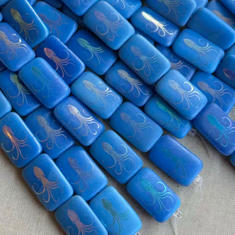 18x12mm Octopus Laser Etched Czech Glass Ocean Blue AB 6Pcs Per Strand