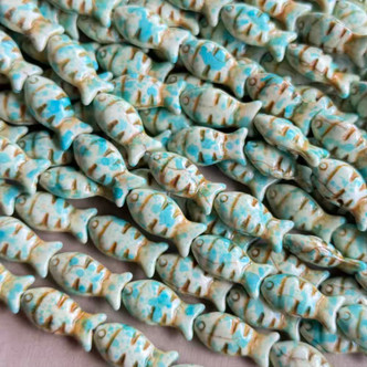 24x12mm Painted Fish Synthetic Turquoise Magnesite Semi-Precious Stone Beads Per Strand