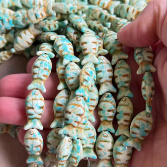 24x12mm Painted Fish Synthetic Turquoise Magnesite Semi-Precious Stone Beads Per Strand
