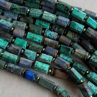 12x8mm Azurite Malachite Faceted Column Semi-Precious Stone Beads Per Strand
