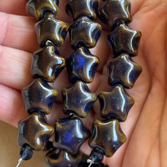 16mm Midnight Starfish Beads Ceramic Porcelain China 10Pcs Per Strand