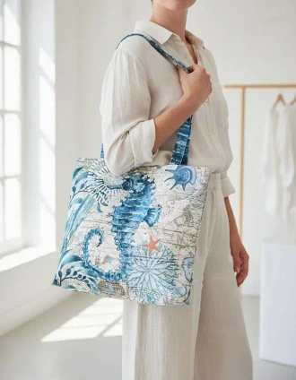 Seahorses at the Seashore Canvas Tote Shoulder Bag JC Sunny