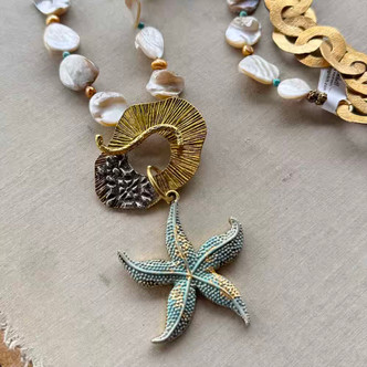Starfish Soldered Necklace Knotted Freshwater Shell Gold Artisan Made Per Pc