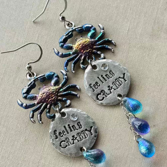 Feeling Crabby Hand Stamped Crab Earrings Artisan Made in the USA Per Pair