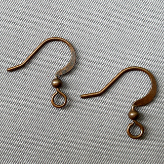 French Hook Flat Ball Earwires 15mm Antique Copper Plated Brass Q40 Pair Per Pkg