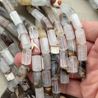 16x8mm Brioche Agate with Quartz Hexagon Column Semi Precious Stone Beads Per Strand