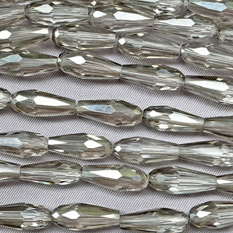Gray Diamond Faceted Teardrop Crystal Chinese Glass 15x6mm Beads Per Strand