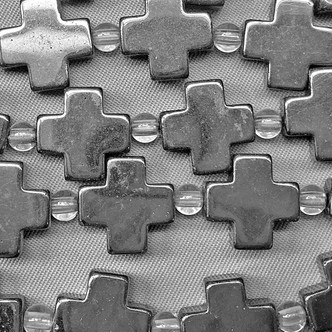 Metallic Hematite Cross 12mm Semi Precious Stone Beads Per Strand