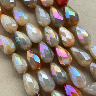 25x14mm Electroplated Carnelian Faceted Teardrop Semi Precious Stone Beads Per Strand