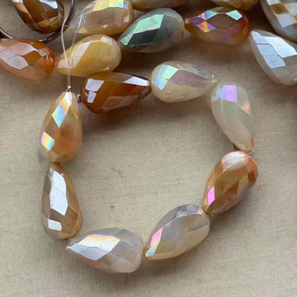 25x14mm Electroplated Carnelian Faceted Teardrop Semi Precious Stone Beads Per Strand