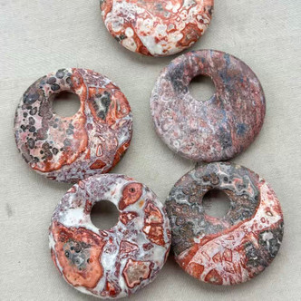 45mm Leopardskin Jasper Donut Pendant Semi Precious Stone Per Pc