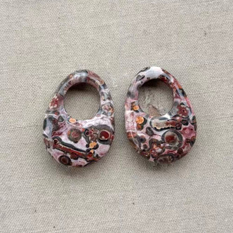 25x18mm Leopardskin Jasper Donut Drop Charms Semi Precious Stone Per Pair