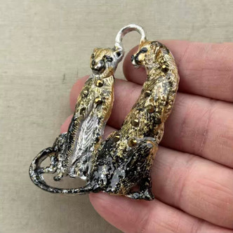 Kalahari Cheetahs Big Cats Pendant Rhinestone 65x45mm Hand Painted Per Pc