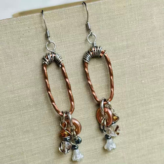 Tribal Hand Forged Copper Silver Metal Worked Earrings Artisan Made in the USA Per Pair