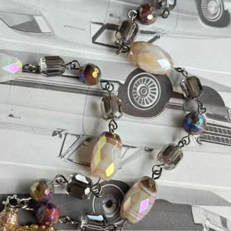 Genevieve Leopard Crown Necklace Beaded Chain Gunmetal Artisan Made Per Pc