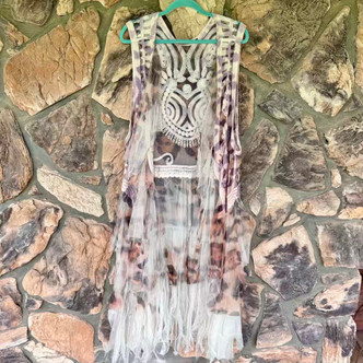 Leopard Mauve Cream Kimono Tulle Mesh Ruffles Origami