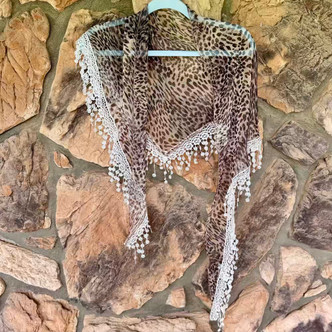 Leopard Wild Print Rosette Lace Scarf Shawl Ash One Size