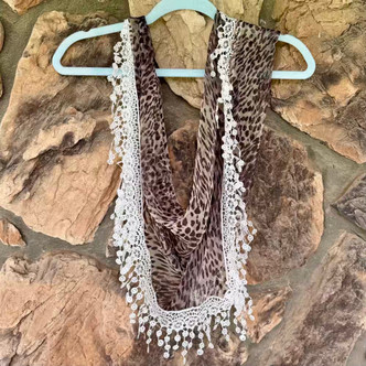 Leopard Wild Print Rosette Lace Scarf Shawl Ash One Size
