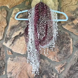 Leopard Wild Print Rosette Lace Scarf Shawl Fuchsia Ash One Size