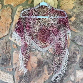 Leopard Wild Print Rosette Lace Scarf Shawl Fuchsia Ash One Size