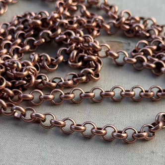6mm Rolo Chain Not Soldered Antique Copper Plated Per Foot