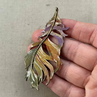 Early Autumn Fancy Feather Artisan Hand Painted Pendant BIG 85x40mm Per Pc