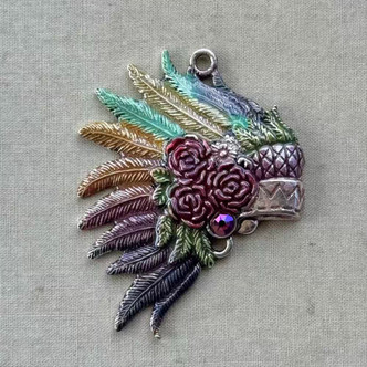 Kachina Boho Indian Headdress Pendant Chief Rose Hand Painted Per Pc
