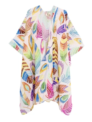 Multicolor Feathers Kimono Shawl JC Sunny One Size