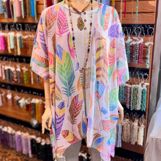 Multicolor Feathers Kimono Shawl JC Sunny One Size